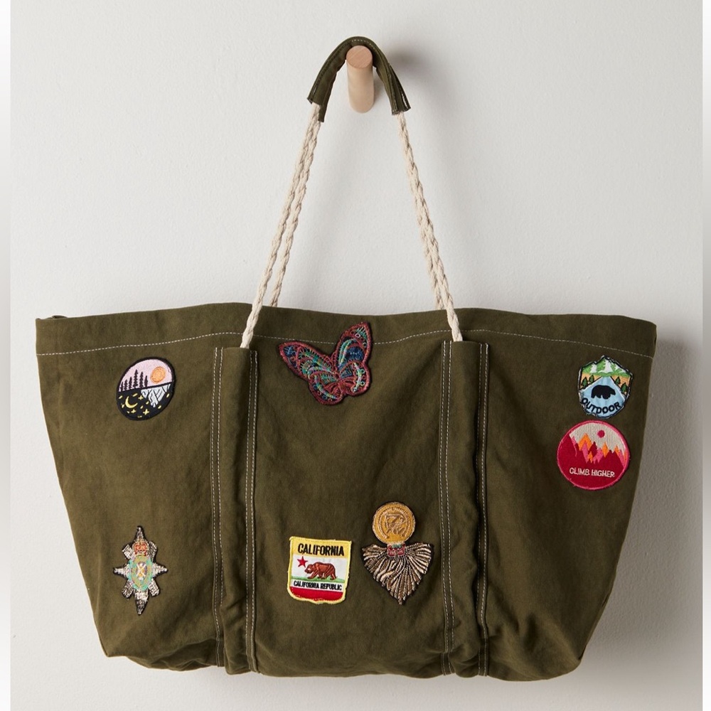 NWT Free People Been There Badge Tote Bag - One Size - Green